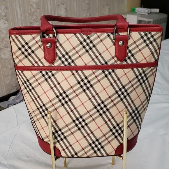 Authentic Burberry Triple Compartments Leather Trim Monogram Shoulder Ba… - Picture 3 of 13